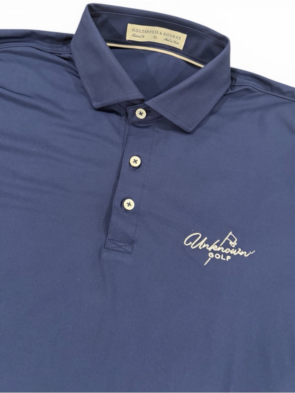 Holderness & Bourne Navy Golf Polo Unknown Golf Logo XL Polyester Elastane